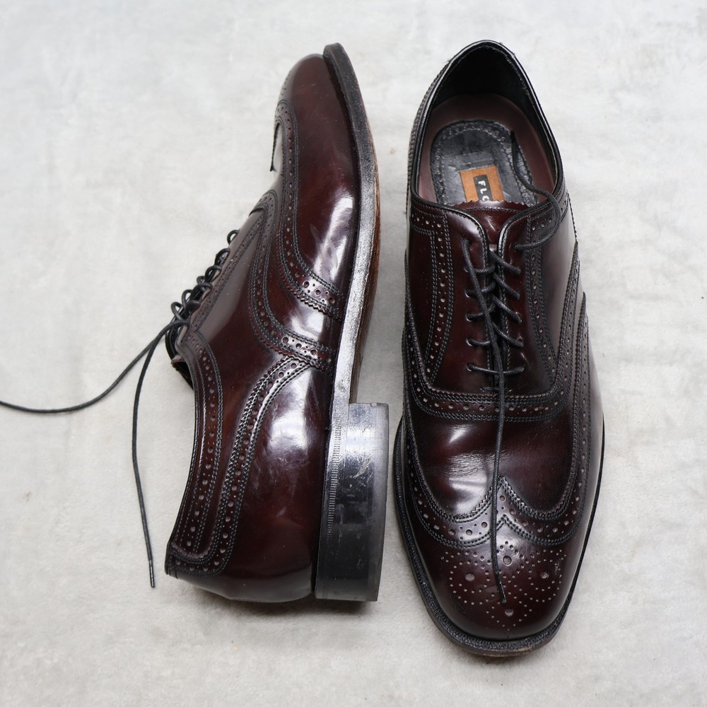 Florsheim Mens 11.5D Oxford Shoes Red Leather Lexington Wingtip Brogue Lace-Up